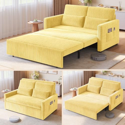 Ahomly Pull Out Convertible Sofa Bed, 3-in-1 Sleeper Loveseat, Yellow