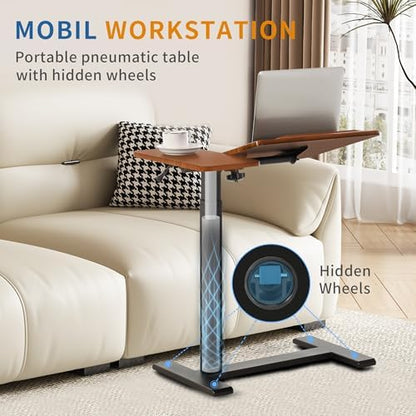 Adjustable Overbed Bedside Table with Wheels, Rolling Laptop Desk