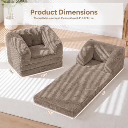 Boneless Chair Futon Sofa Bed,Convertible Sleeper Chair with Pull Out Handle,Fold Out Chair Bed Small Boneless Couch for Living Room, Guest Room,Bedroom,Brown
