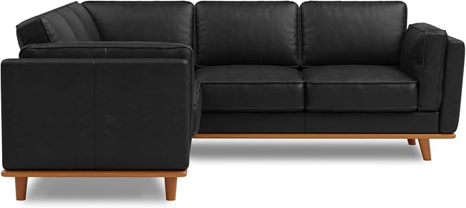 Valencia Artisan Full Leather Sofa - Pure Full Italian Nappa Leather Couch, Solid Wood Accent, Ultimate Comfort (Black, L-Shape Sectional)