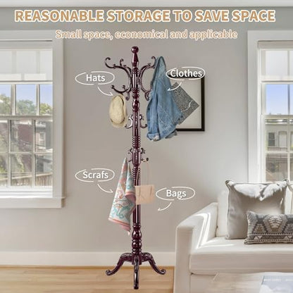 ZOZOE Wooden Coat Rack Stand,Vintage Coat Rack Freestanding with 14 Hooks