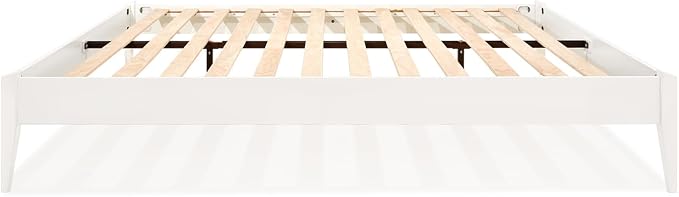 Bme Dinkee Signature Ivory White King Bed Frame Without Headboard - Modern & Minimalist Style with Acacia Wood - 12 Strong Wood Slat Support - Easy Assembly - No Box Spring Needed