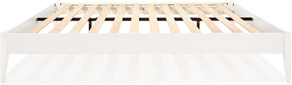 Bme Dinkee Signature Ivory White King Bed Frame Without Headboard - Modern & Minimalist Style with Acacia Wood - 12 Strong Wood Slat Support - Easy Assembly - No Box Spring Needed