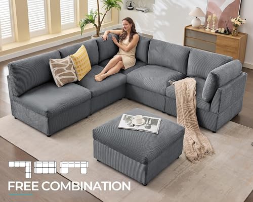 Jocisland Oversized Cloud Couch Sectional, U-Shaped Modular Couch, Gray