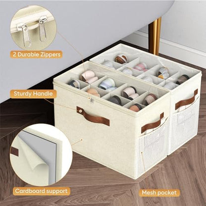 2 Pack Shoe Organizer for Closet, Foldable Shoe Storage with Adjustable
