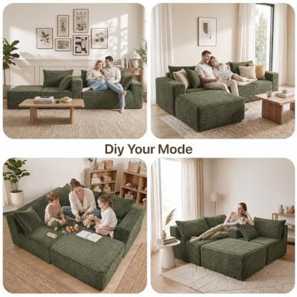 Claiks 104" Boneless Couch, L Shape Cloud Couch Sectional, Green