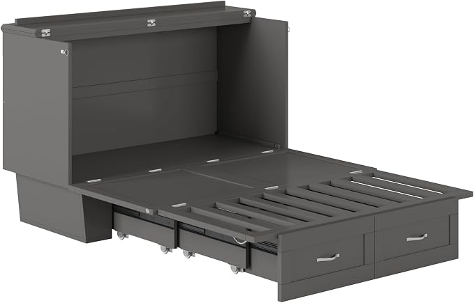 AFI, Monroe Full Murphy Bed Chest with 6" Mattress, Storage Drawer & Built-in USB Charger, Grey