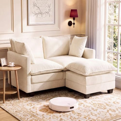 Loveseat Sofa w/Ottoman, Soft Chenille Cloud‑Cushion Couch