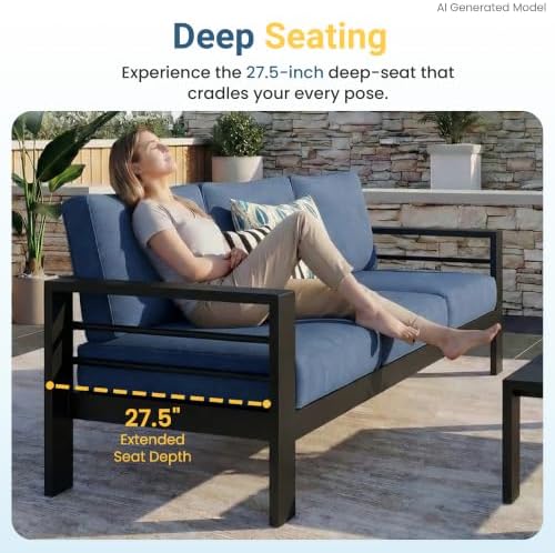 Wisteria Lane Aluminum Outdoor Sofa, 2 Pieces Patio Couch All-Weather Rust-Proof Modern Metal Patio Furniture with 5" Thick Olefin Cushions, Light Grey