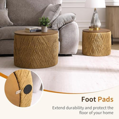 23.75" Round Wooden Nesting Coffee Table Set of 2, Walnut