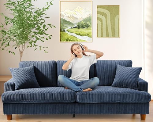 Kidirect 87in Corduroy Couch, 3 Seater Sofa, Sofas & Couches, Blue Couch