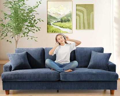 Kidirect 87in Corduroy Couch, 3 Seater Sofa, Sofas & Couches, Blue Couch
