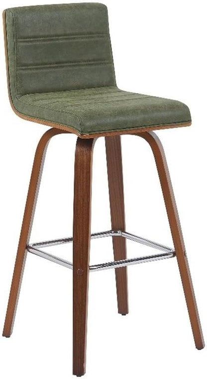 Vienna Modern Swivel Bar Height Stool with Vintage Green Upholstered Seat and Walnut Finished Wood Frame Set of 3