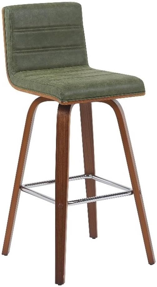 Vienna Modern Swivel Bar Height Stool with Vintage Green Upholstered Seat and Walnut Finished Wood Frame Set of 4