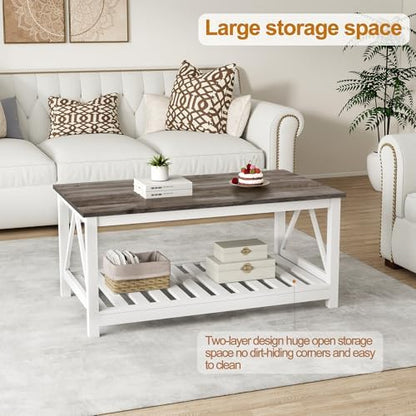 Coffee Table with Storage Small White Farmhouse Coffee Table for Livingroom