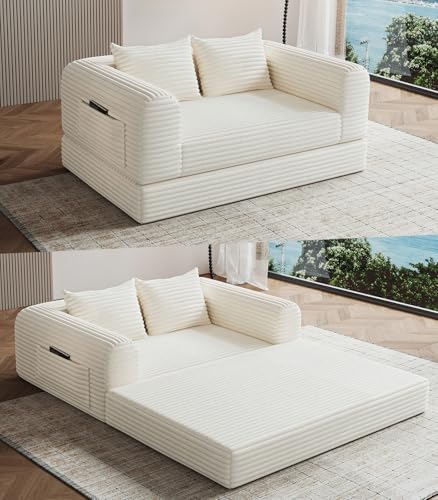 Versatile 2 in 1 Boneless Armchair Chaise Lounge Chair Indoor, Convertible Sleeper Chairs Couch Folding Sofa Bed Oversized Comfy Futon Floor Sofa BeanBag for Reading Nook Living Room Bedroom