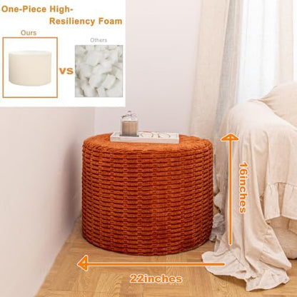 Boneless Ottoman Cloud Couch Ottoman, Rectangular Furry Floor Pouf Foot Rest with Premium Foam Filling, Multi-Use Foot Rest Stool for Living Room & Bedroom (Burnt Orange, 22x22x16 Inches, Round)