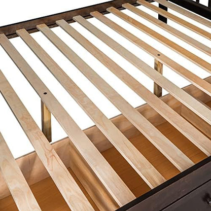 Wood L-Shaped Bunk Bed with Loft Bed Attached for 3 Kids,Twin Over Full Corner Bunk Beds with 3 Drawers, Ladder and Staircase,No Box Spring Needed (Espresso/L+A)