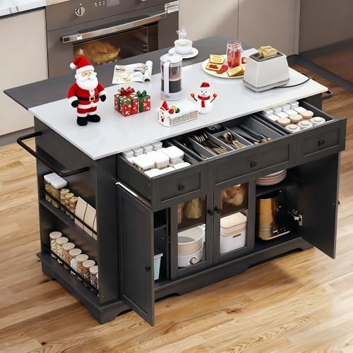 YITAHOME 60 Inch Kitchen Island with Drop Leaf