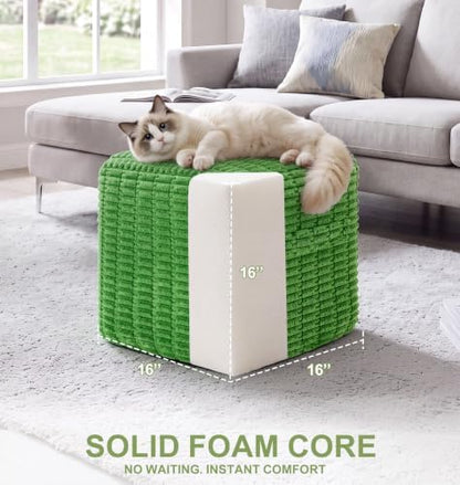Hobestluk Pouf Ottoman Foot Rest Stool Under Desk Square16 Inch Green