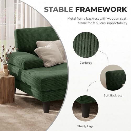 U-Shaped Sectional Sofa for Living Room, Modern Modular Sofa with Double Chaise, Classic Lounge Couch Sleeper for Apartment, Forest