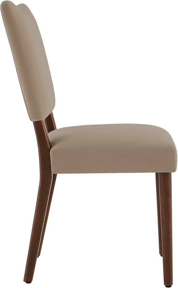 KISLOT Upholstered Dining Chairs Set of 2, Modern Velvet Kitchen Chairs with Solid Wood Legs, High Back Wooden Dining Room Chairs with Dark Walnut Color Legs for Farmhouse Kitchen Dining Room, Brown