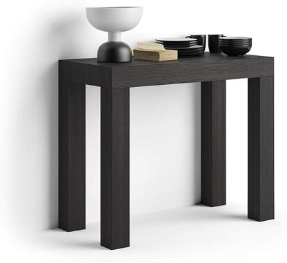 Mobili Fiver, First, Extendable Console Table 17.7(120) x35.4 in, Ashwood Black, for 4-14 People, Space-Saving Dining Table, Italian Furniture