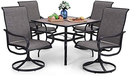 PHI VILLA Outdoor Patio Dining Set for 4, 5 PCS Patio Table & Chair Set Clearance with 4 Swivel Dining Chairs & 1 Square Patio Table(1.57" Hole), Patio Dining Furniture for Lawn Garden, Black Coated