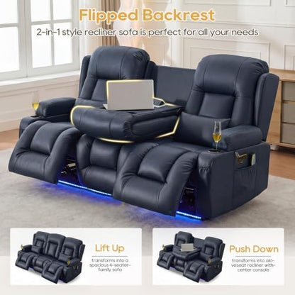 IPKIG Power Loveseat Recliner Sofa with Flip Back Console, 76.8" - 3 Seat