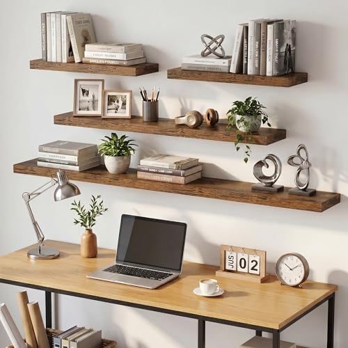Dreamland 32inch Floating Shelves for Wall, Rustic Brown Floating Shelves for Bathroom|Bedroom|Kitchen, Deep Wall Mounted Book Shelf, Wood Storage Display Shelf for Home Decor, Set of 2