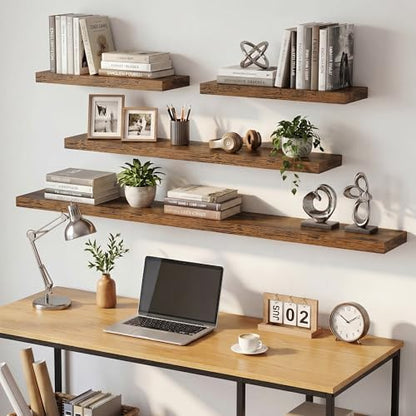 Dreamland 32inch Floating Shelves for Wall, Rustic Brown Floating Shelves for Bathroom|Bedroom|Kitchen, Deep Wall Mounted Book Shelf, Wood Storage Display Shelf for Home Decor, Set of 2