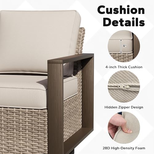 Outdoor Patio Swivel Rocker Chairs, 5 Pieces Wicker Furniture Set, 2 Swivel Rocking Chairs, 2 Ottoman and 1 Table, Metal Wide Armrest, Thick Cushions and Deep Seating for Garden, Backyard, Porch, Deck
