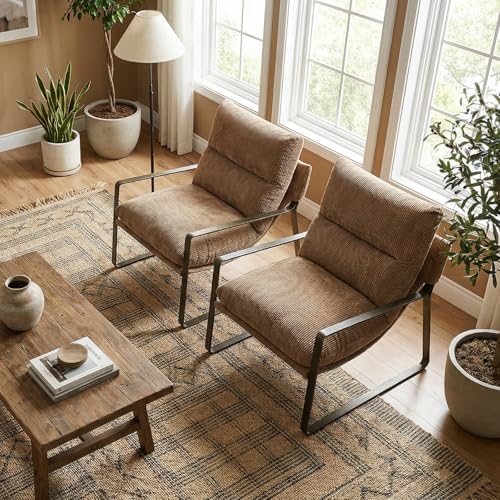 LukeAlon Set of 2 Modern Chenille Accent Armchair, Khaki