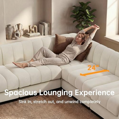 Morden Fort 94'' Modern Sofa, 3 Seater Modular Sectional Couch, Deep Seat Sofas, Minimalist Style Comfy Couches for Living Room Apartment, Chenille, Beige