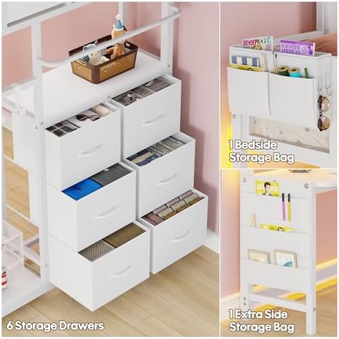 Full Size Loft Bed with Desk and 6 Storage Drawers, Full Loft Bed