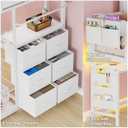 Full Size Loft Bed with Desk and 6 Storage Drawers, Full Loft Bed