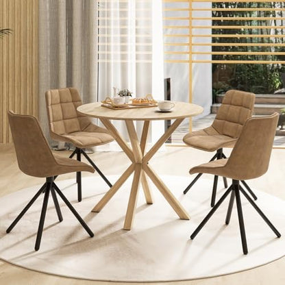 Tangkula 36" Round Dining Table, Mid-Century Modern Kitchen Table with Rubber Wood Legs, Vintage Table with Pedestal Base & Adjustable Foot Pads, Side Table for Home, Office, Bar (Oak)