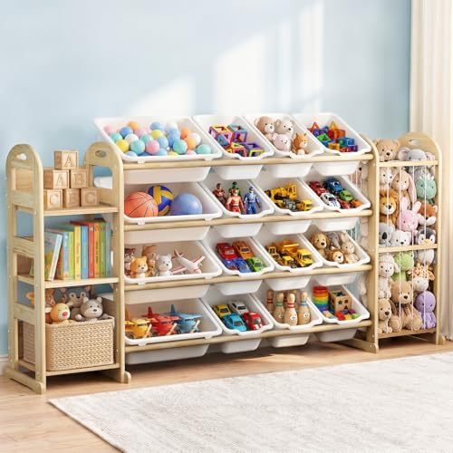 Large Toy Storage Organizer with 16 Bins, 3-Shelf Bookshelf, White