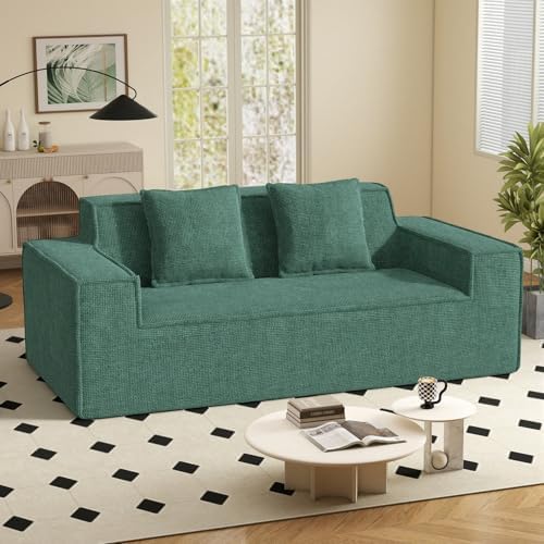 77in Modern Small Cloud Loveseat Sofa, No Assembly Required Boneless Love Seat Couches Includes 2 pcs Pillows for Living Room, Bedroom, Apartment-Green