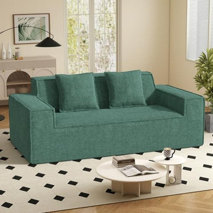 77in Modern Small Cloud Loveseat Sofa, No Assembly Required Boneless Love Seat Couches Includes 2 pcs Pillows for Living Room, Bedroom, Apartment-Green