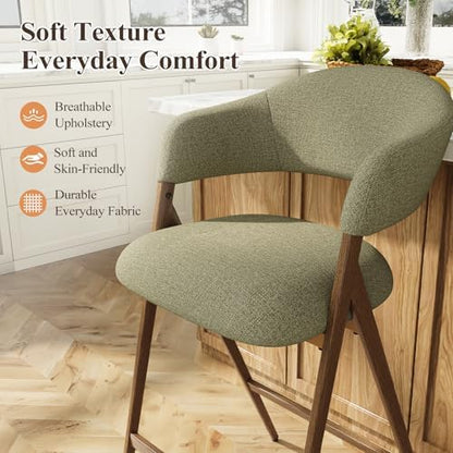 COLAMY Bar Stools Set of 2, 26" Counter Height Barstools with Backs, Modern Upholstered Bar Chairs with Metal Legs for Kitchen Island Counter, Dining Room, Green