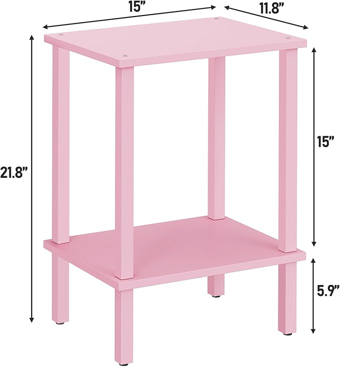 TUTOTAK End Table, Side Table, Nightstand, 2-Tier Storage Shelf, Sofa Side Table for Small Space, Living Room, Bed Room Pink TB01BP034