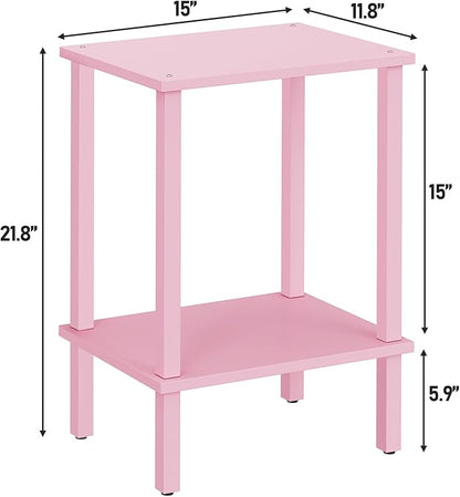 TUTOTAK End Table, Side Table, Nightstand, 2-Tier Storage Shelf, Sofa Side Table for Small Space, Living Room, Bed Room Pink TB01BP034