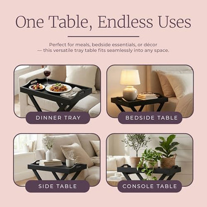 Lavish Home Folding TV Tray Table with Removable Tray Top, Black, 22 Inch
