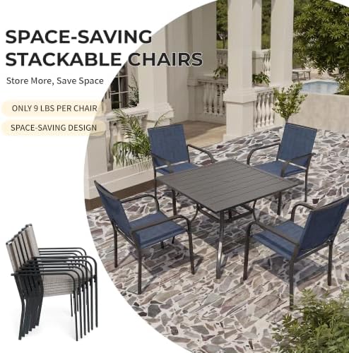 Anmutig 5 Piece Patio Dining Set, 35" Square Table & Stackable Chairs Blue