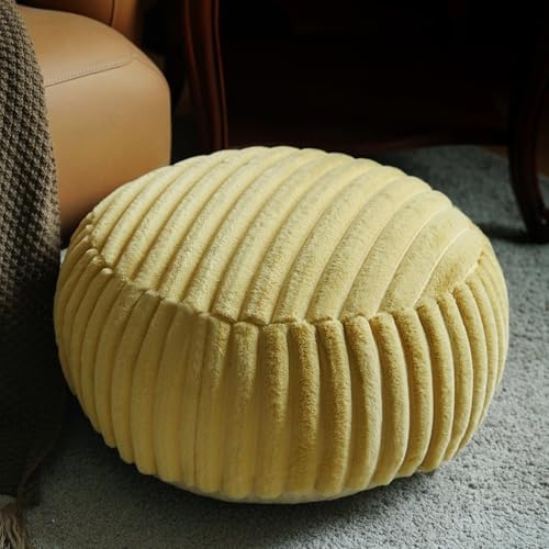 Round Floor Pouf Cover Storage Ottoman Foot Rest, Yellow