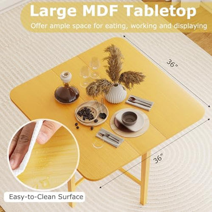 GIANTEX 36" Folding Dining Table for 2-4, Extendable Drop Leaf Kitchen Table with Solid Rubber Wood Frame, Space-Saving Dinner Table for Small Space, Living Dining Room, Dinette, Natural
