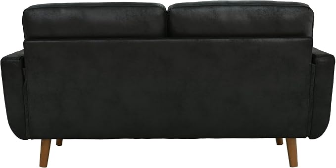 Ball & Cast 65" Loveseat Sofa,Mid Century Modern Love Seat Couches for Living Room,Button Tufted Upholstered Small Couch with Solid Wood Legs for Bedroom,Apartment,Office,Fabric,Black