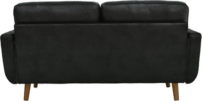 Ball & Cast 65" Loveseat Sofa,Mid Century Modern Love Seat Couches for Living Room,Button Tufted Upholstered Small Couch with Solid Wood Legs for Bedroom,Apartment,Office,Fabric,Black