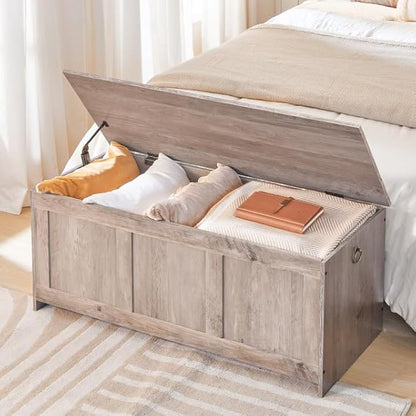HOOBRO Storage Bench, 39.3" Retro Wooden Storage Chest, Wooden Storage Trunk, Toy Chest with Lift Top, Multifunctional Entryway Organizer, for Entryway, Living Room, Greige BG141CW01
